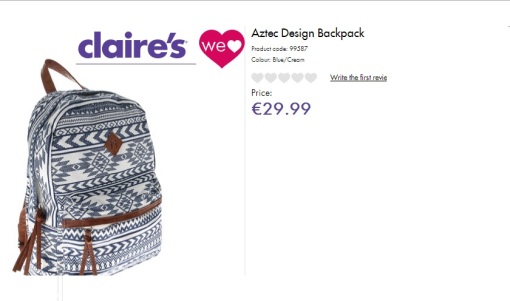 Claire's Aztec Design Backpack