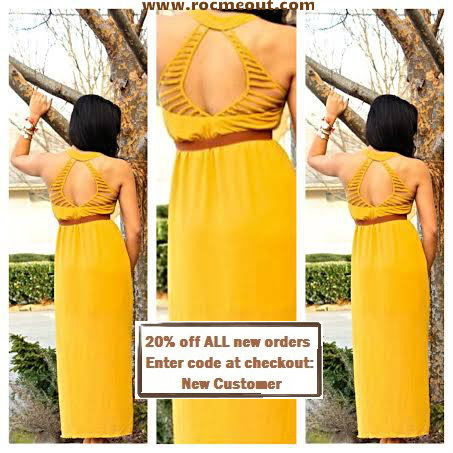 Caged cut out yellow maxi dress